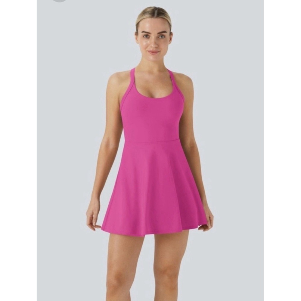 Halara SoftlyZero Airy Flare Hot Pink Easy Peezy Active Longer Length Dress